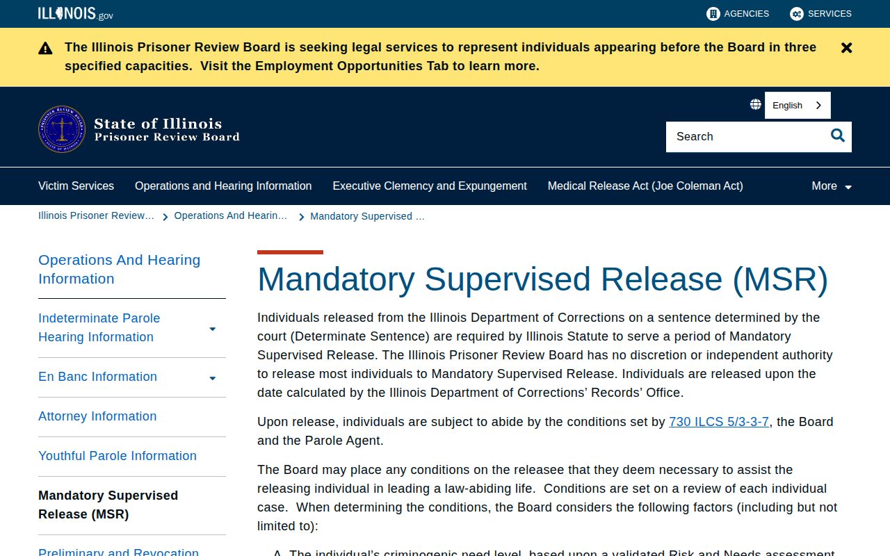 Logan County parole and probation mandatory supervised release record