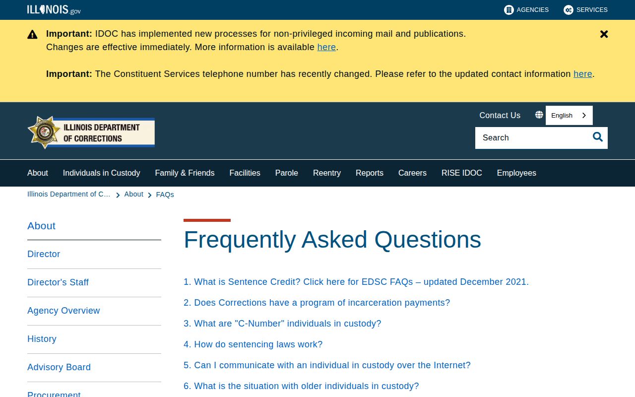 Logan County inmate projected release date IDOC earned credit FAQ